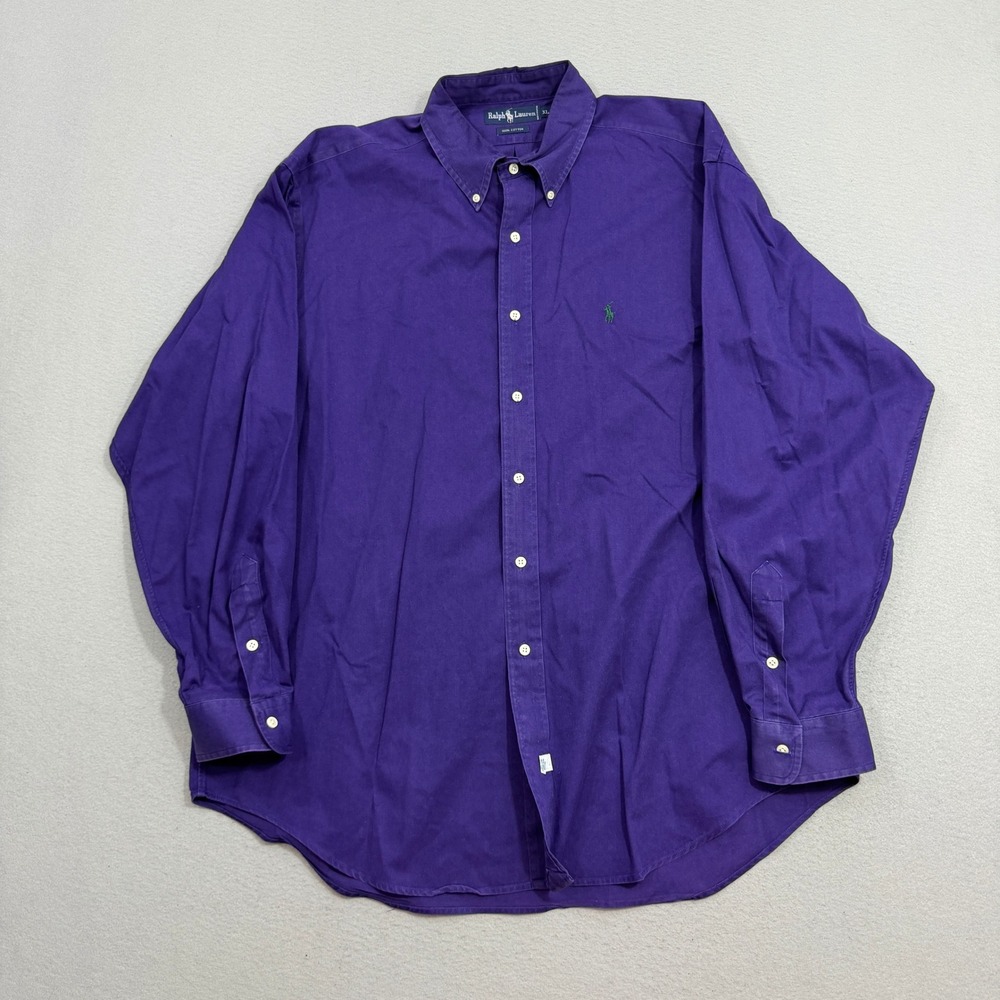 Vintage Polo Ralph Lauren Button Down Shirt XL Purple Long Sleeve Cotton Pony